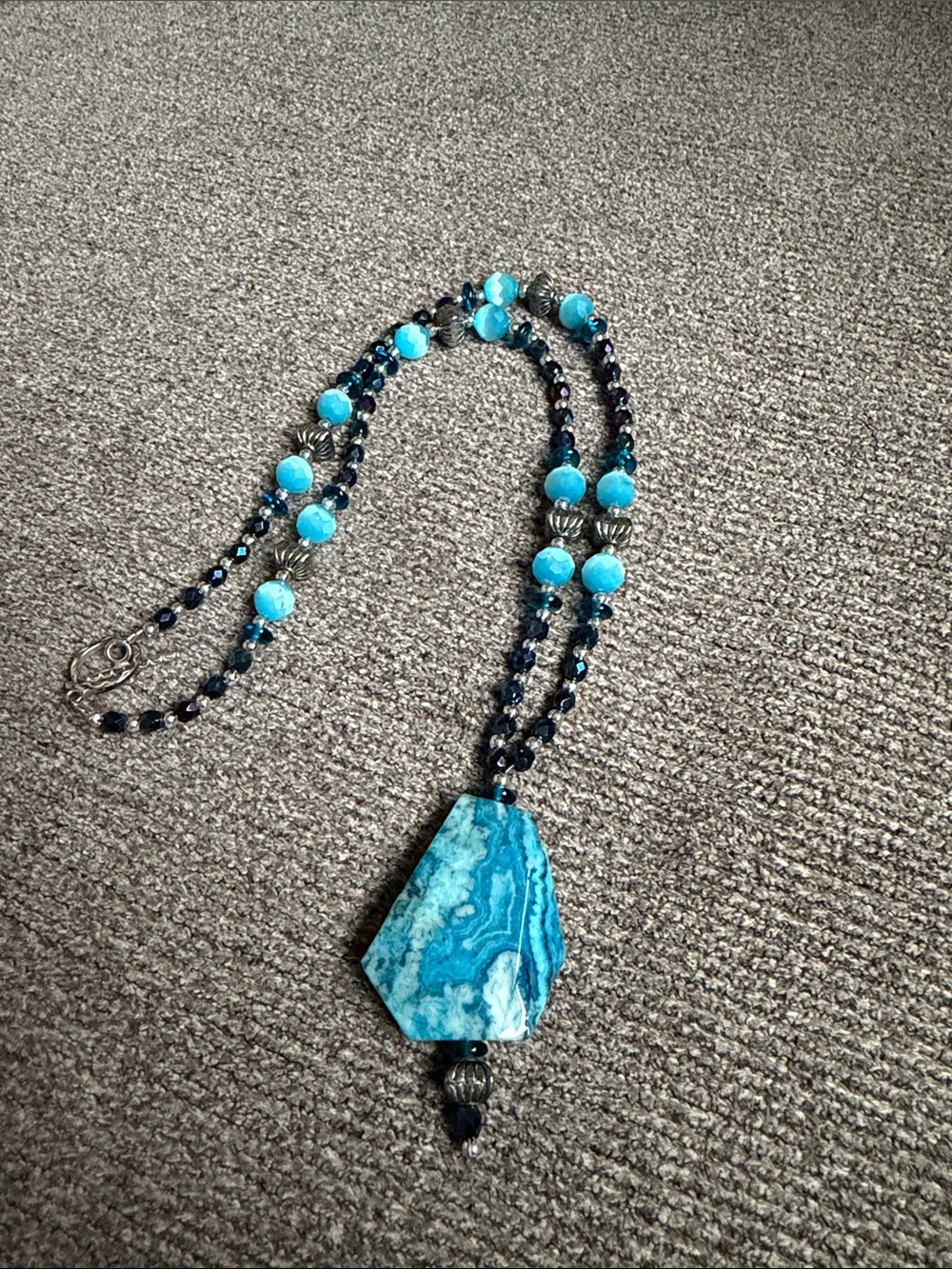Handcrafted Blue Agate Pendant Necklace - Women's Jewelry